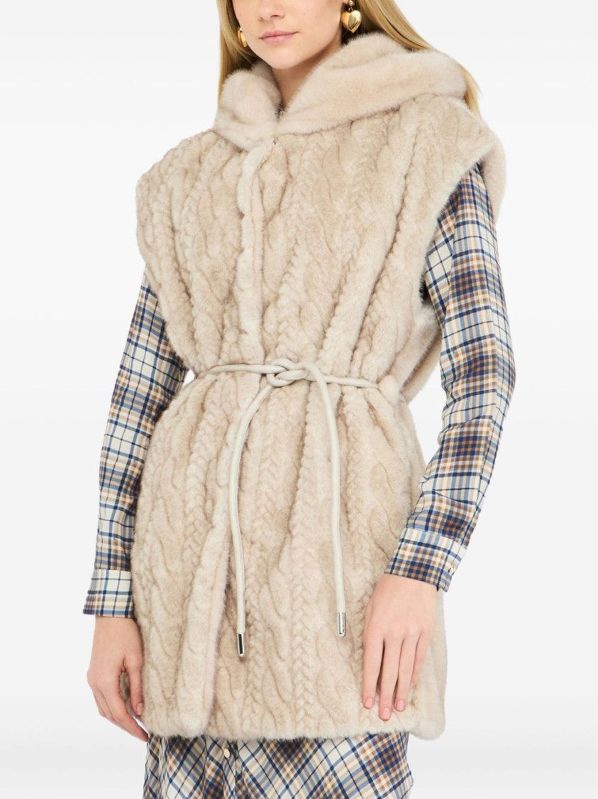 Liu Jo Beige Sleeveless Jacket With Cable Knit Front