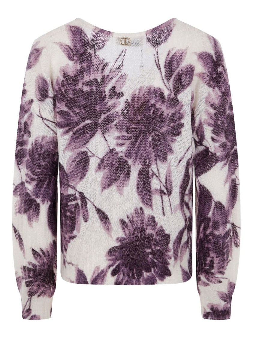 Twin-Set Cropped Sweater With Floral Pattern And Textured Finish