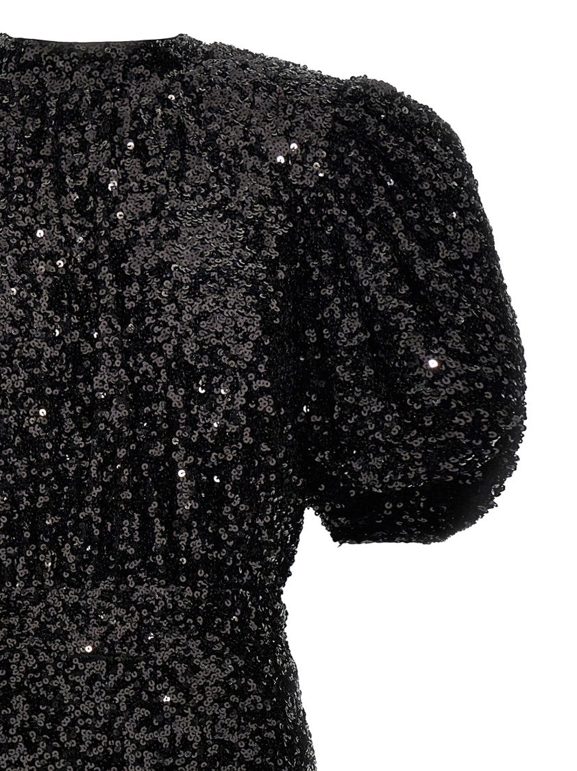 Rotate Birger Christensen All-Over Sequin-Embellished Midi Dress With Ribbon Fastening