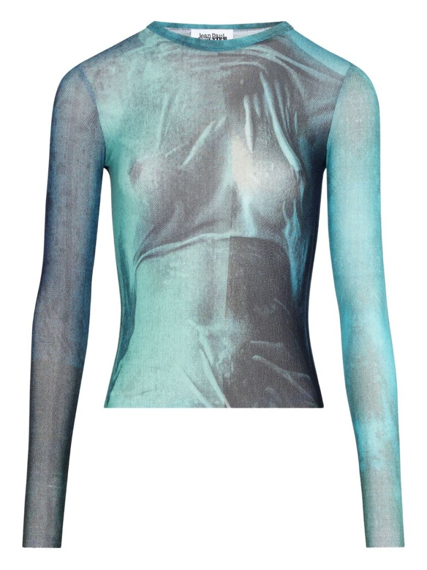 Jean Paul Gaultier Light Blue Mesh Long Sleeve Shirt