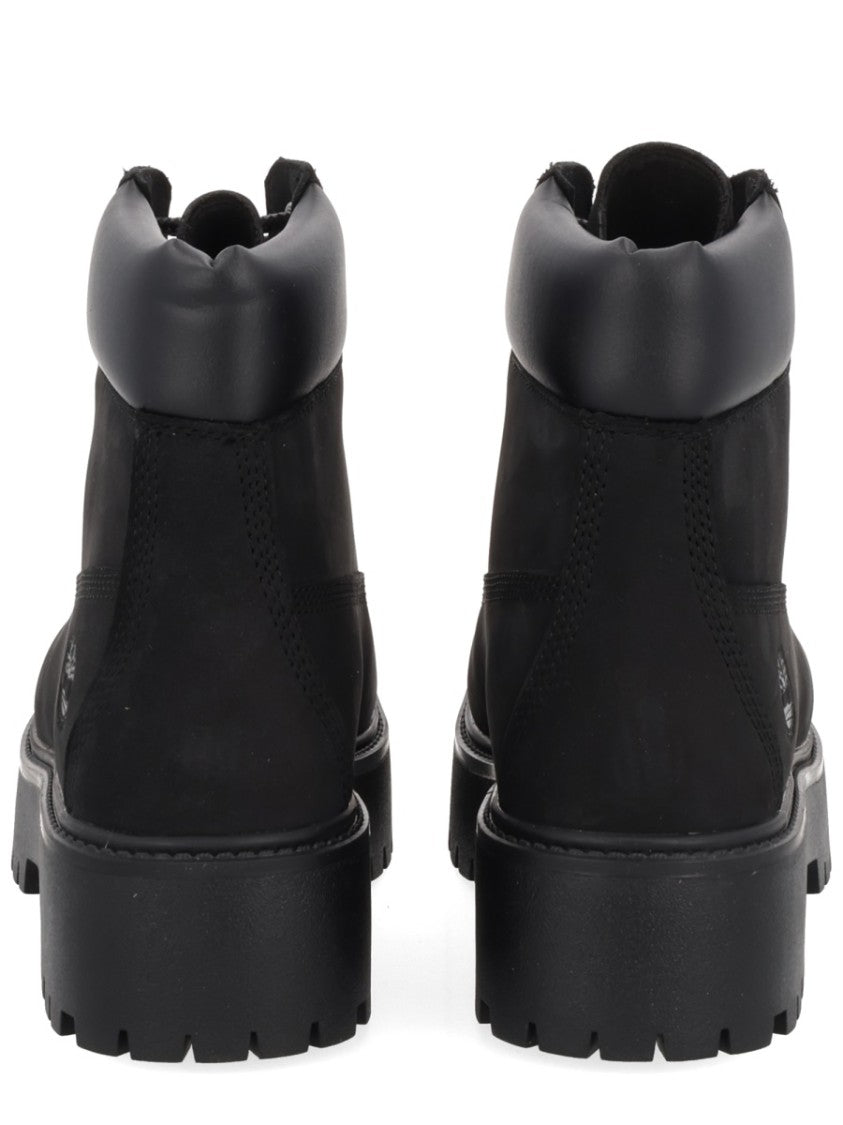 Timberland Sturdy Black Leather Boots With Padded Collar And Rugged Sole