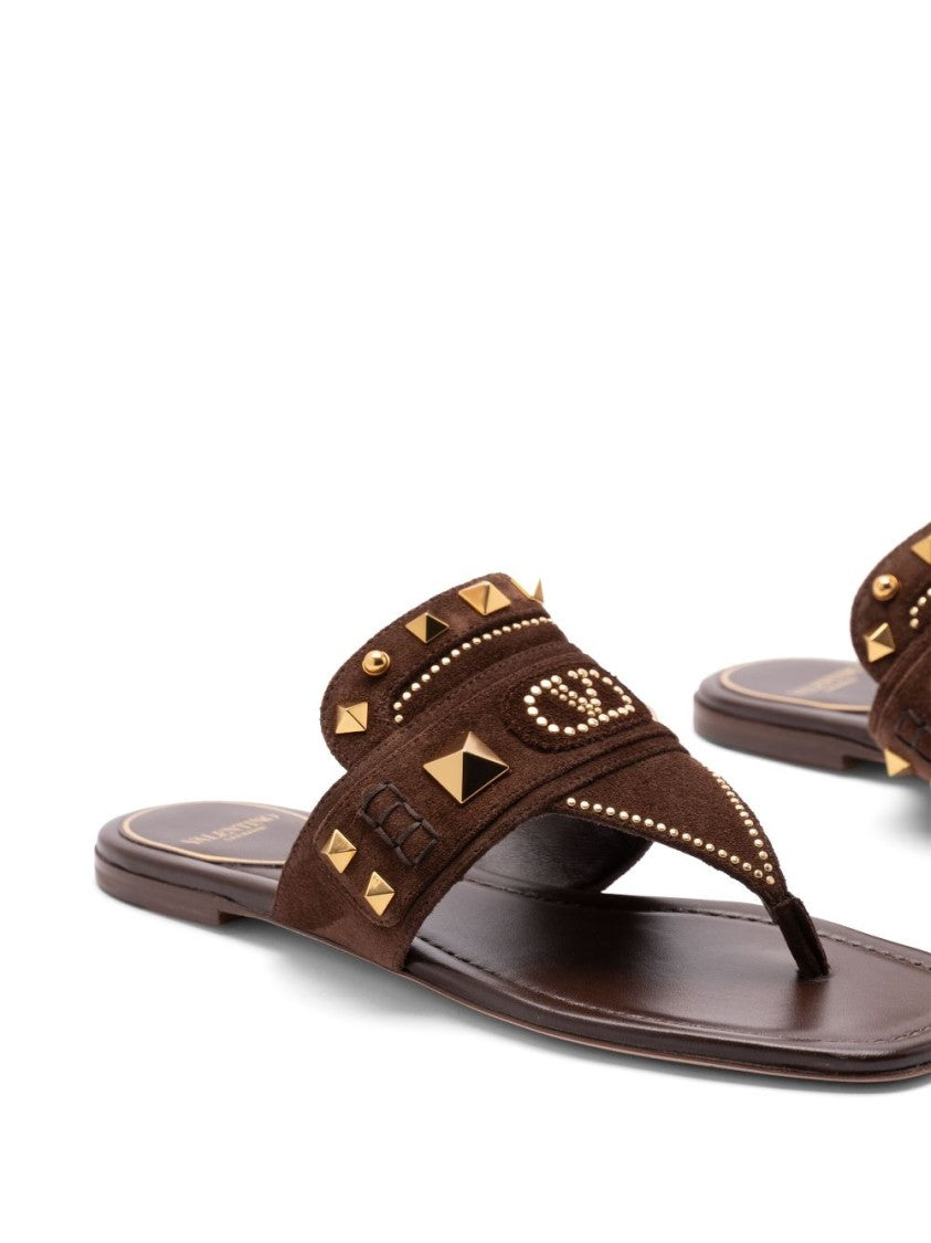 Valentino Garavani Plaster Caster Flip Flops With Gold Accents And Open Toe