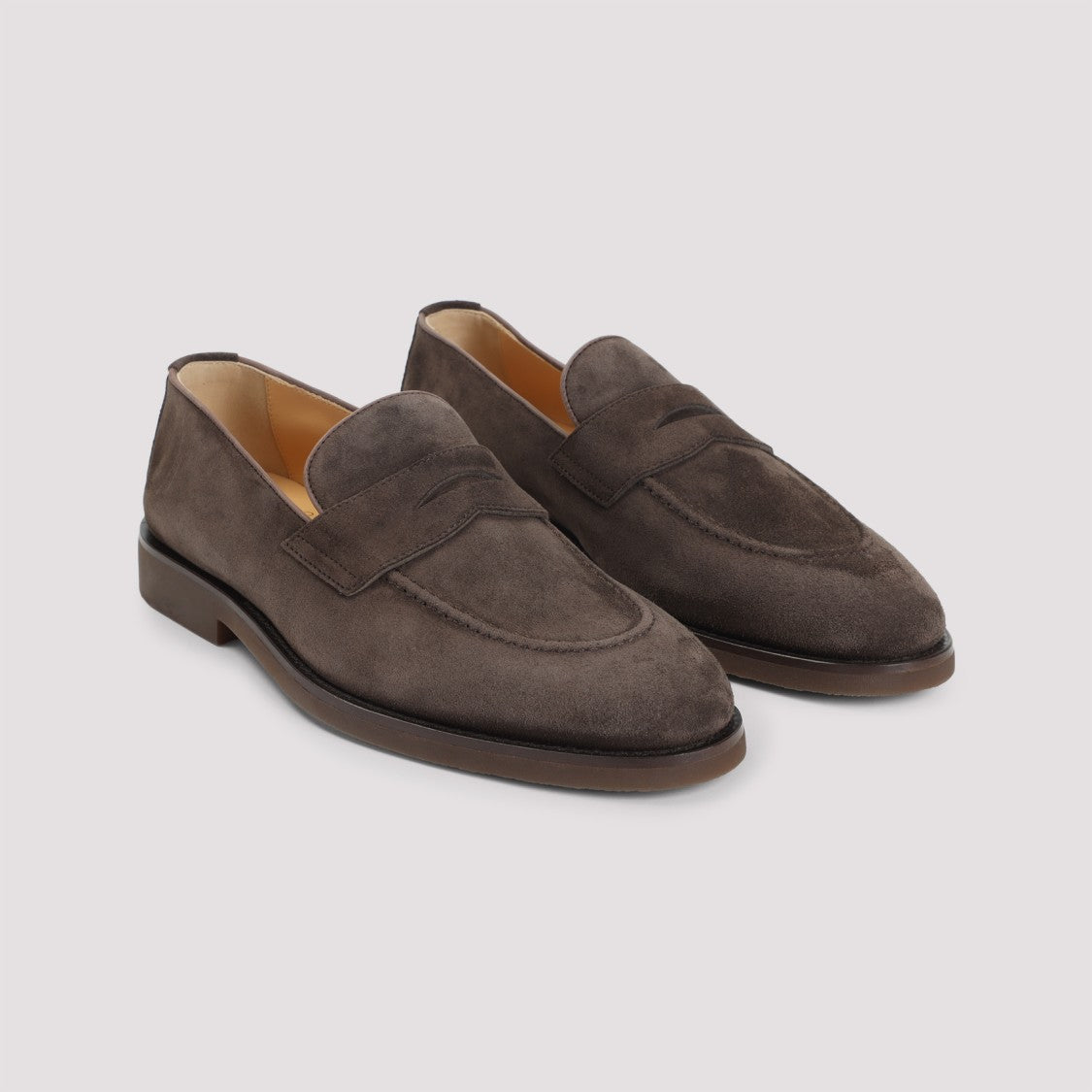 Brunello Cucinelli Brown Suede Loafers With Classic Penny Strap