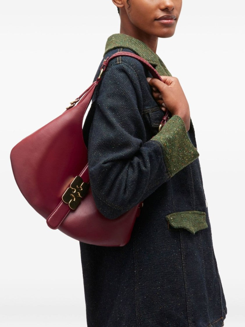 Ganni Crescent-Shaped Shoulder Bag With Braided Handle