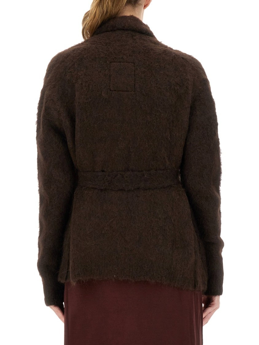 Uma Wang Plush Textured Wool Blend Cardigan With Shawl Collar