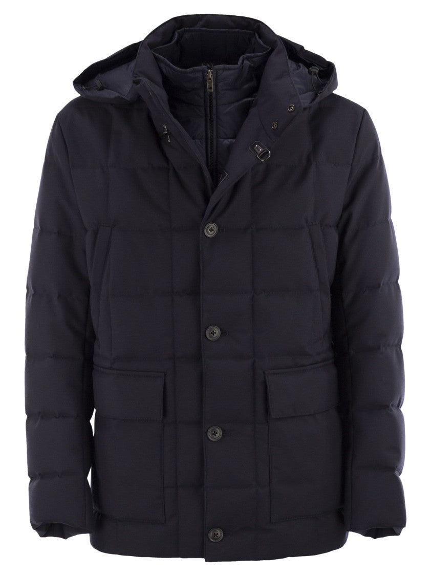 Fay Canvas Mélange Caban Jacket With Down Padding