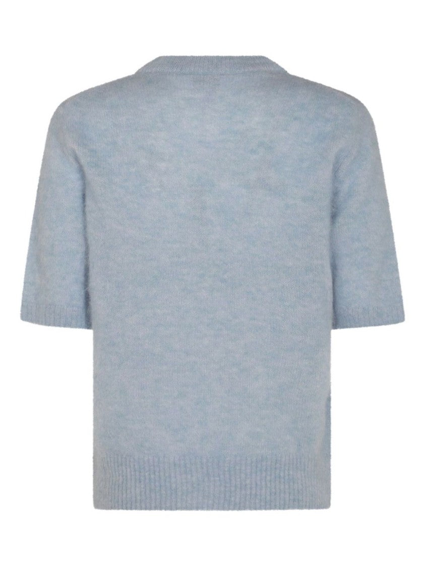 Ganni Short-Sleeve Knit Top With Playful Motifs