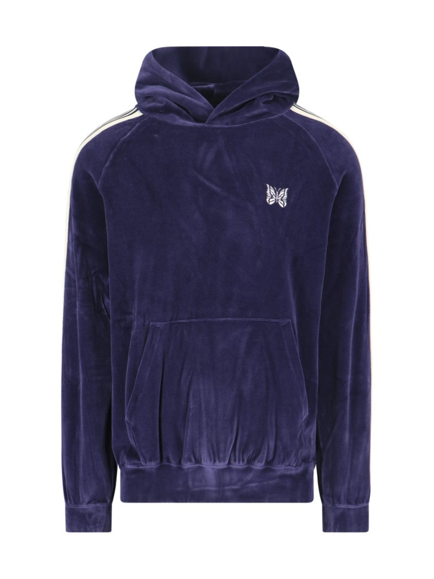Needles Logo Hoodie, Purple Cotton Blend, Drawstring Hood