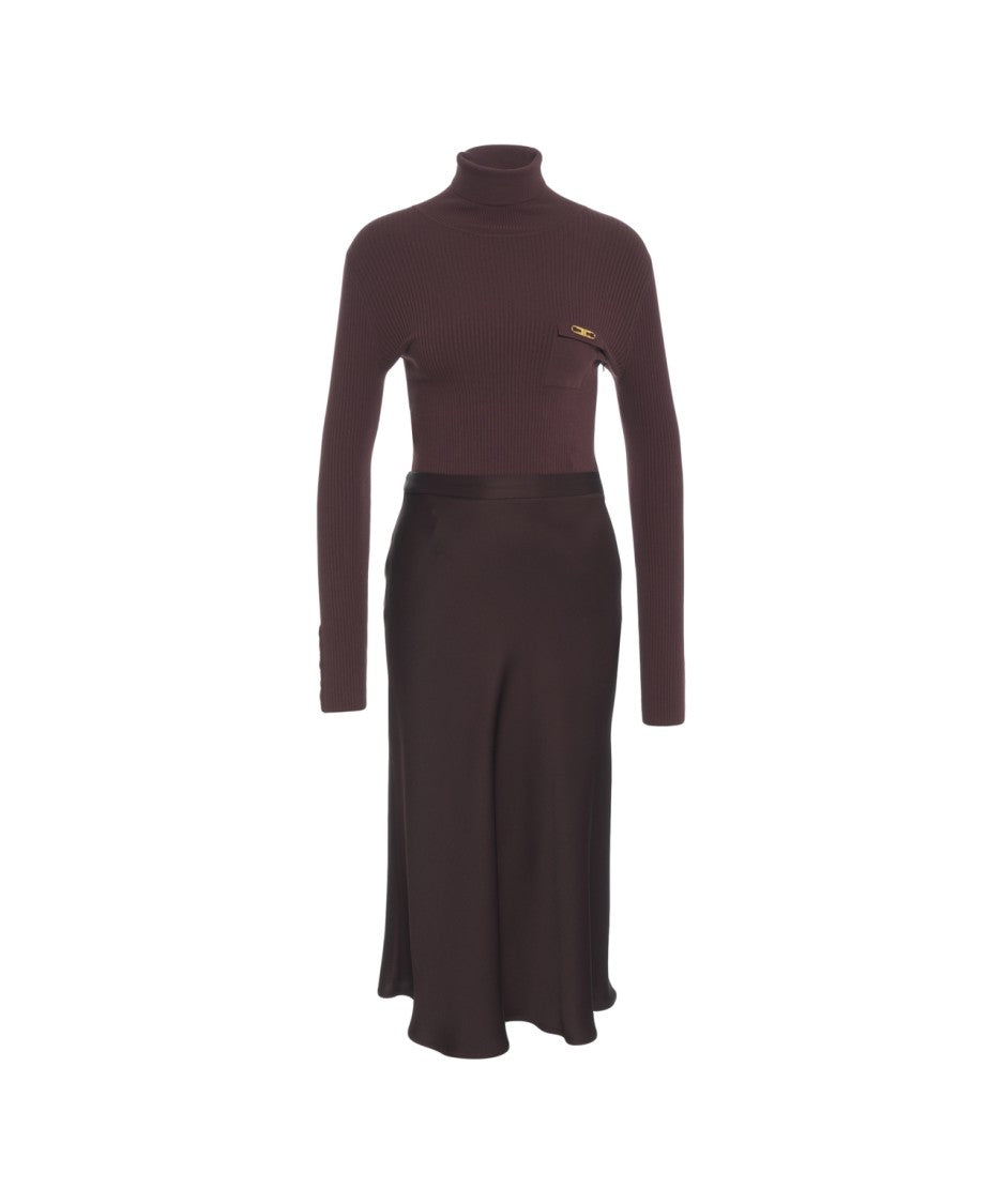 Elisabetta Franchi Ribbed High-Neck Midi Dress