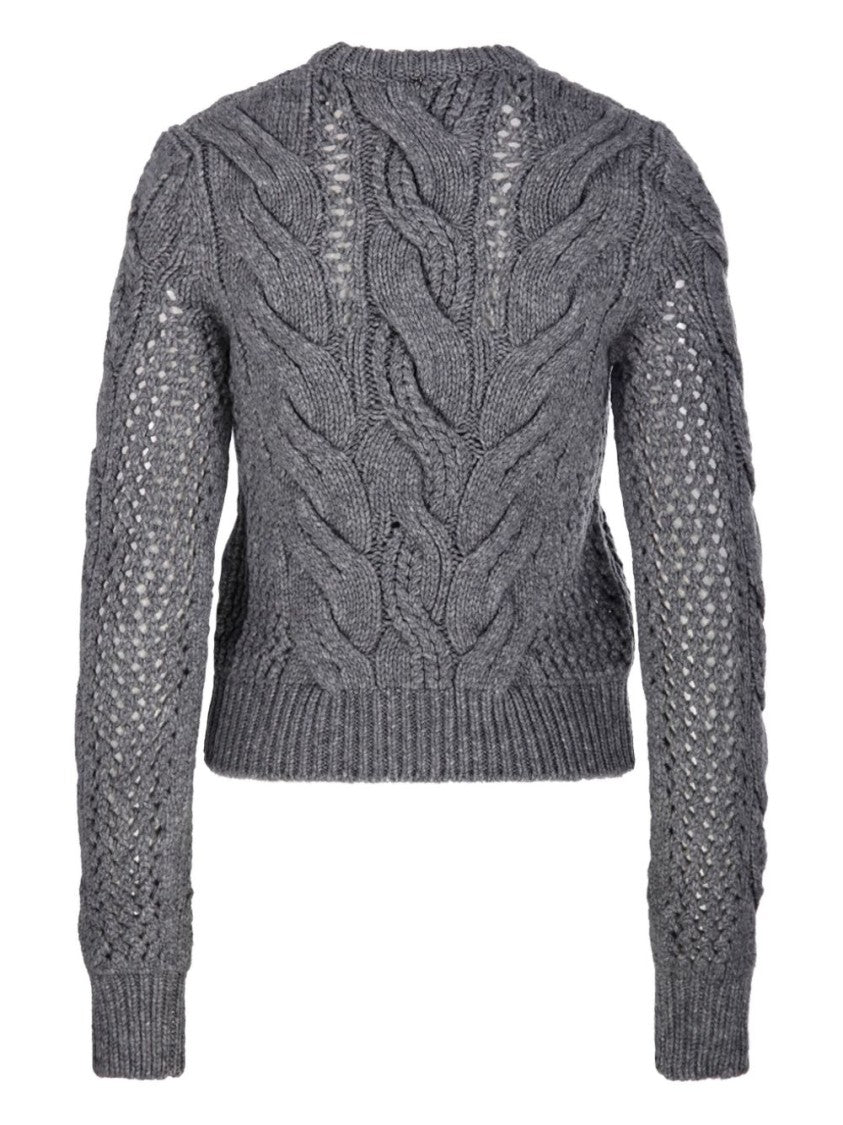 Sportmax Cable Knit Sweater With Eyelet Details And Crew Neck