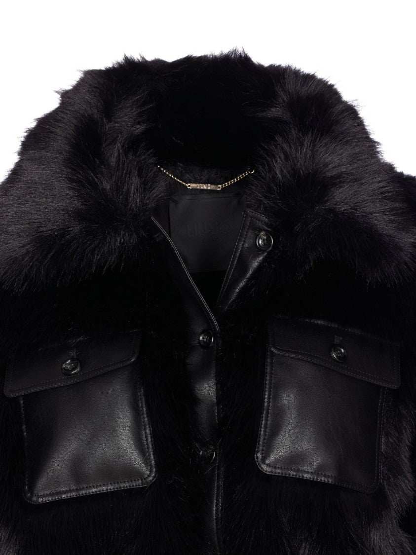 Liu Jo Cropped Button-Up Jacket With Plush Faux Fur