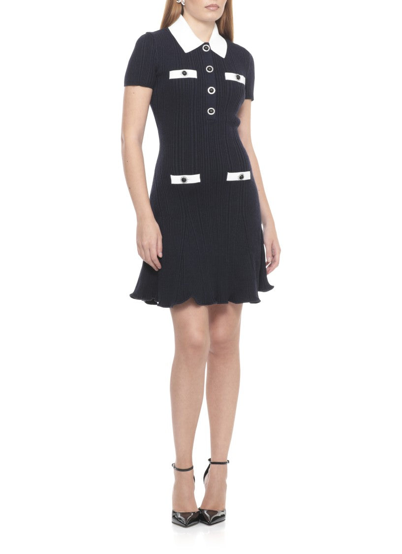 Self-Portrait Contrast Collar Knit Mini Dress