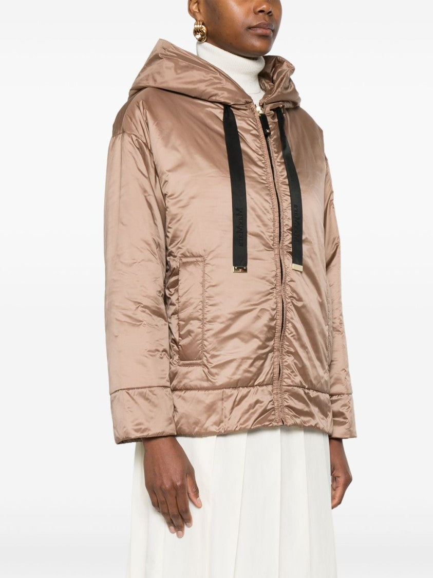 Max Mara Brown Coat With Drawstring Hood And Zip Fastening