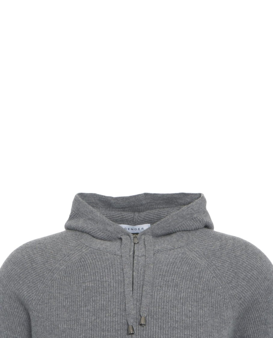 Gender Hooded Knit Jacket With Double-Slider Zipper And Ribbed Cuffs
