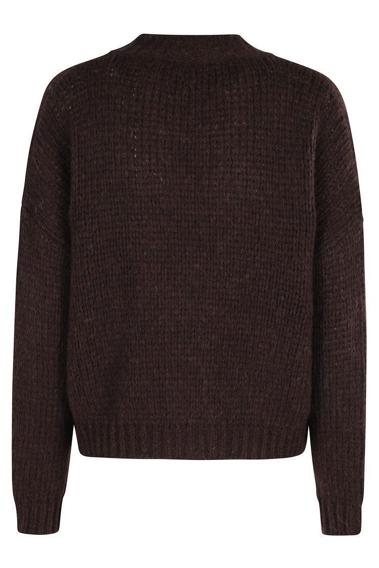 Roberto Collina Three-Quarter Sleeve Brown Wool Cardigan With V-Neck And Button Closure