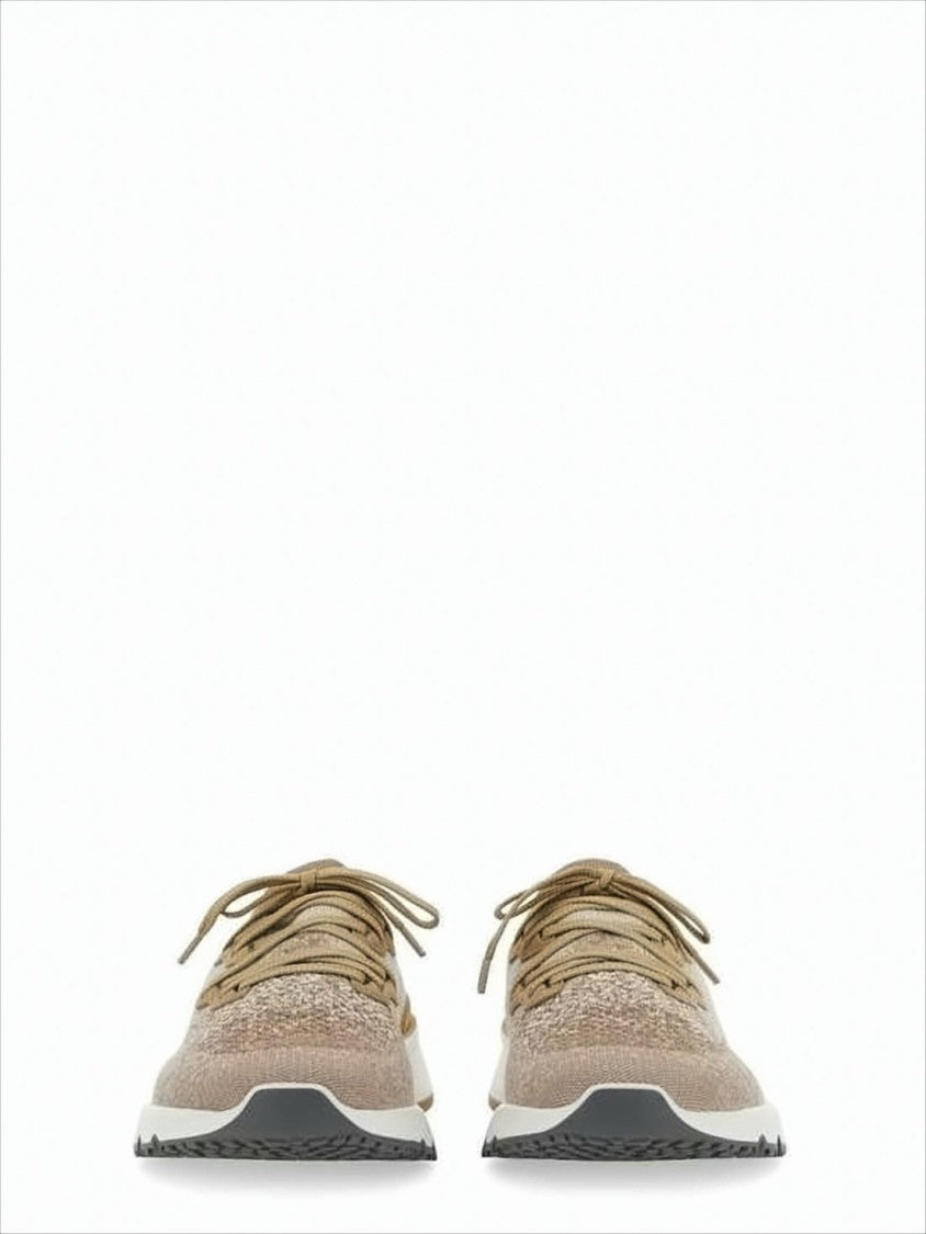 Brunello Cucinelli Knitted Fabric Sneakers With Mustard Accent