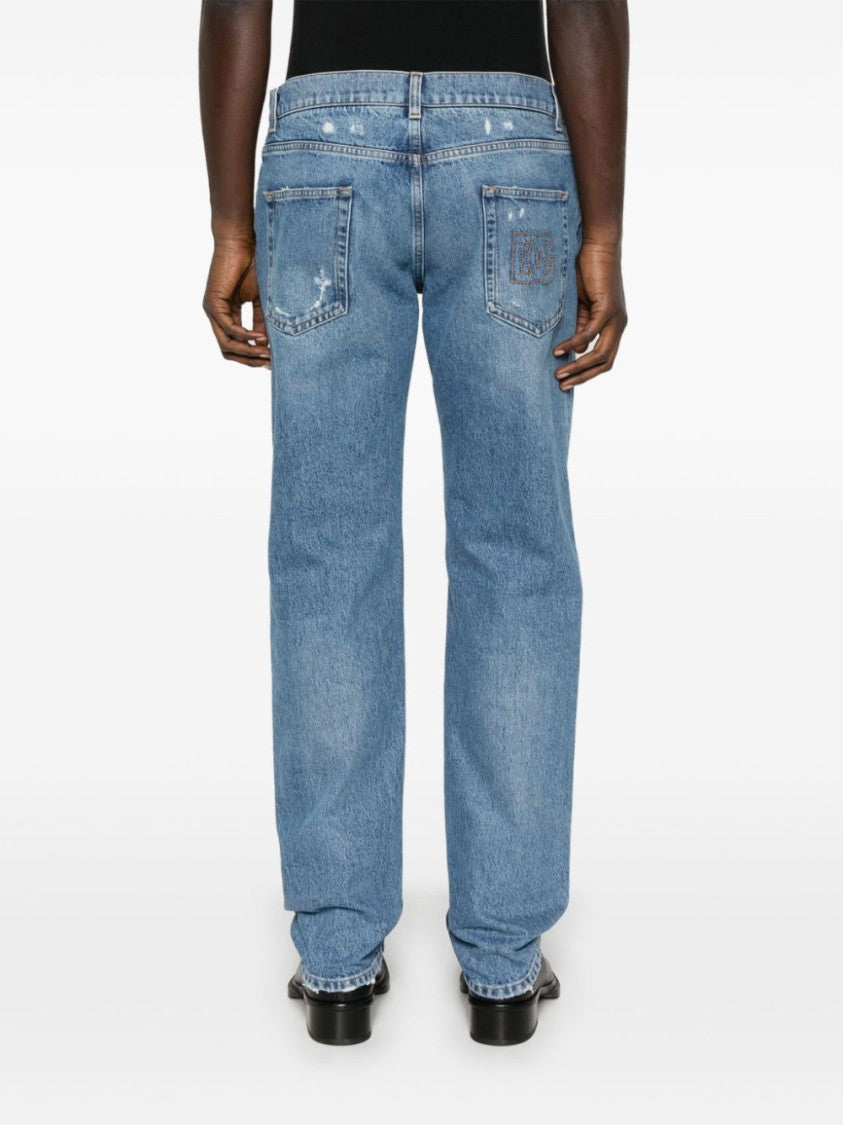 Dolce & Gabbana Relaxed Fit Distressed Denim Trousers With Classic Five-Pocket Design