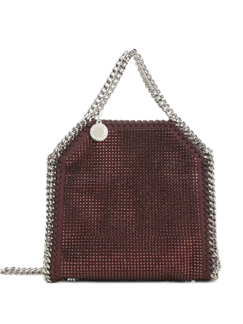 Stella Mccartney Burgundy Rhinestone-Embellished Bag With Silver-Tone Chain Accent
