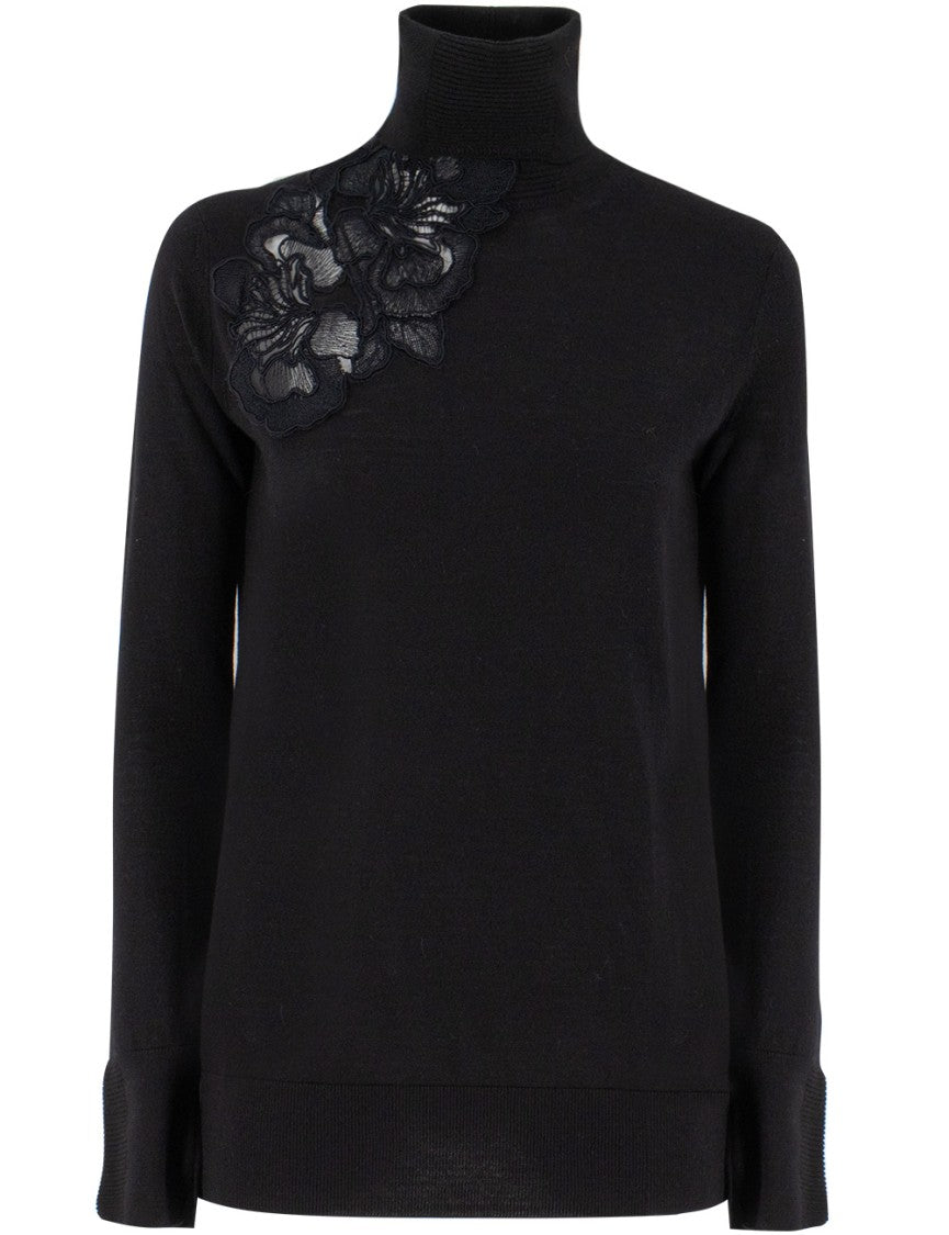 Ermanno Scervino Turtleneck Wool Jumper With Floral Lace Detail