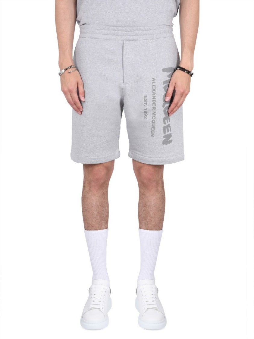 Alexander Mcqueen Bermuda Shorts With Graffiti Logo Print
