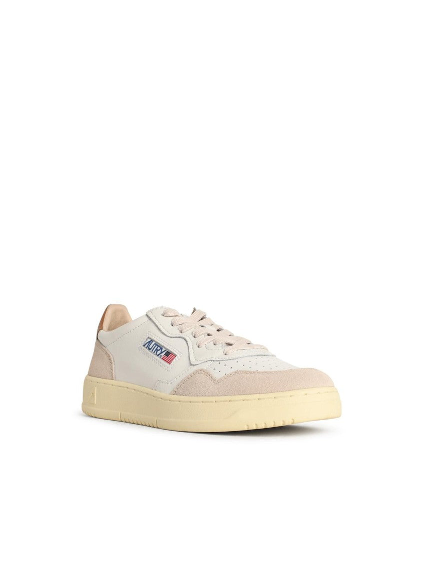 Autry 'Medalist Low' Sneakers In Duede And Sugar White And Brown Leather