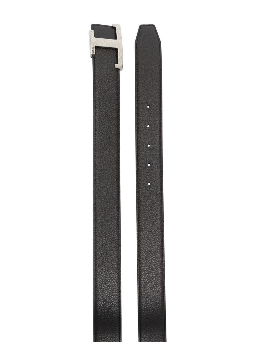Tod's Textured Black Belt With Prominent T-Shaped Buckle