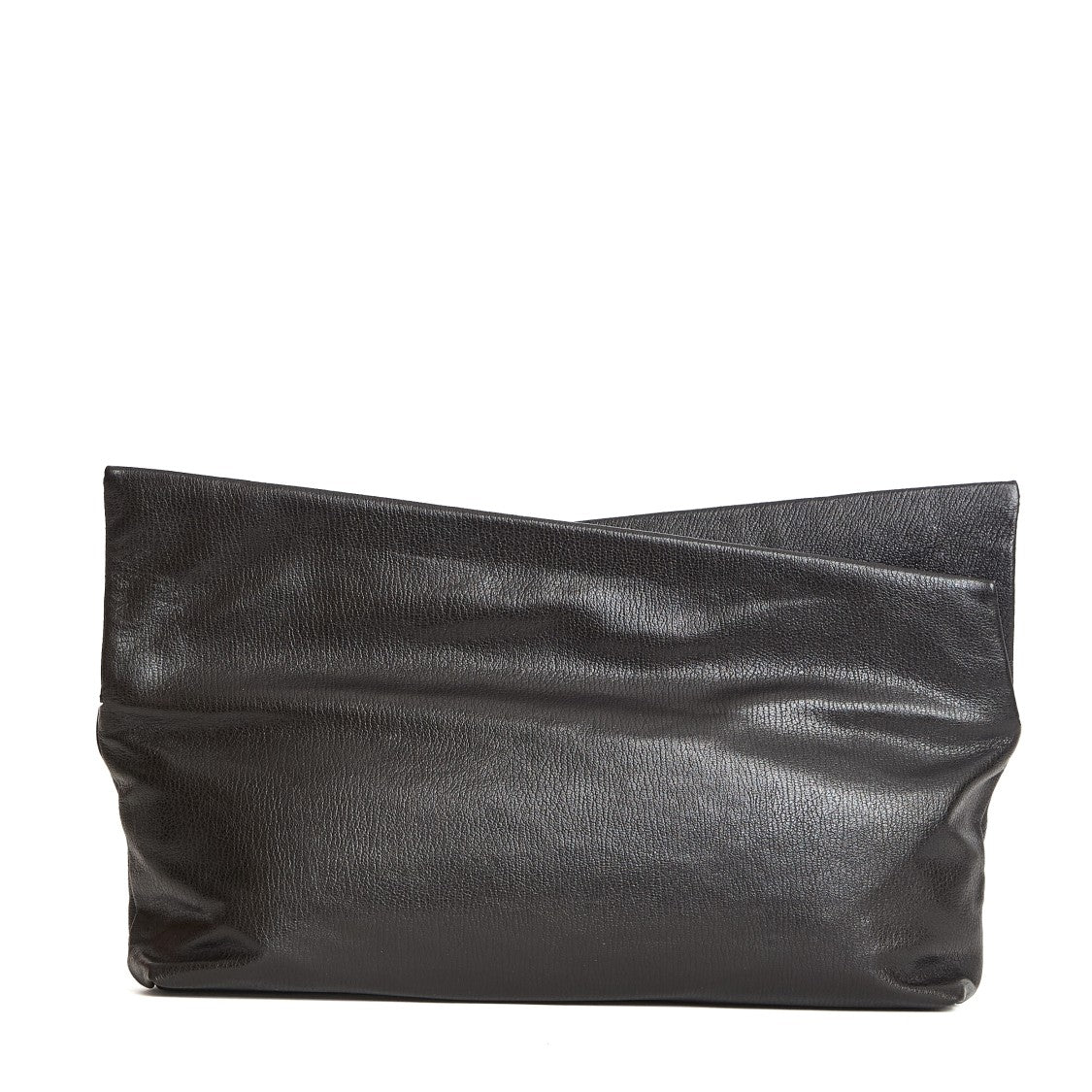 Amine Asymmetrical Black Leather Clutch With Zip Closure And Detachable Strap