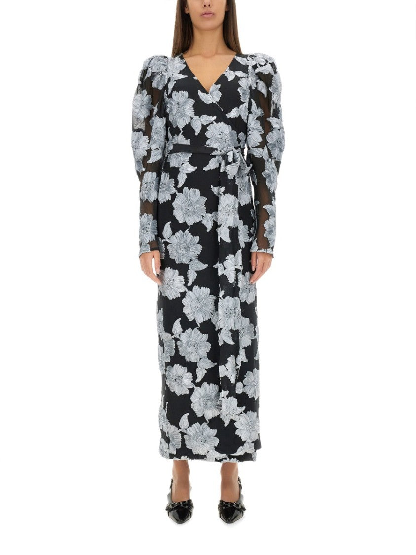 Rotate Long Floral Dress With Deep V-Neckline