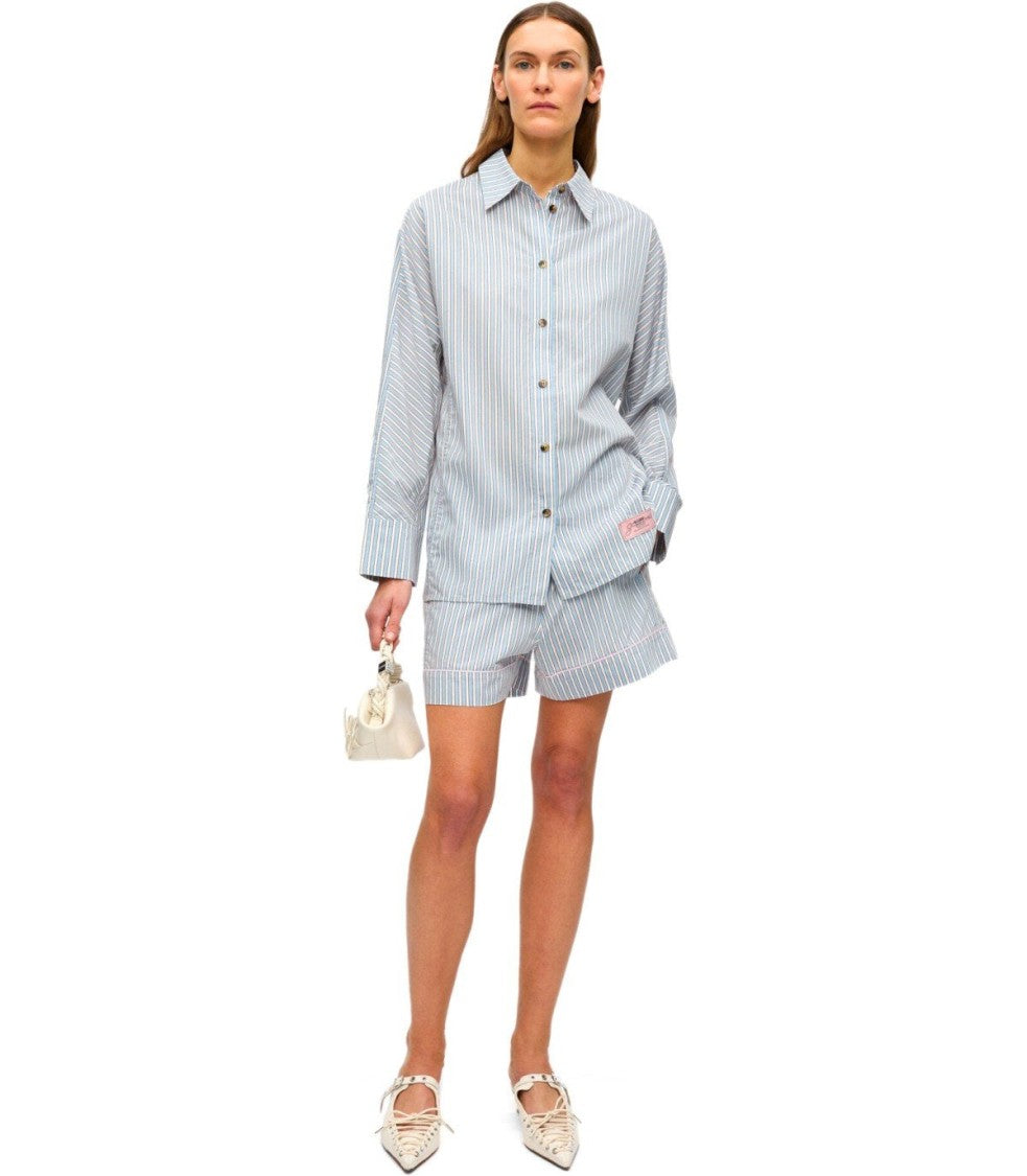 Ganni Soft Chambray Striped Shorts