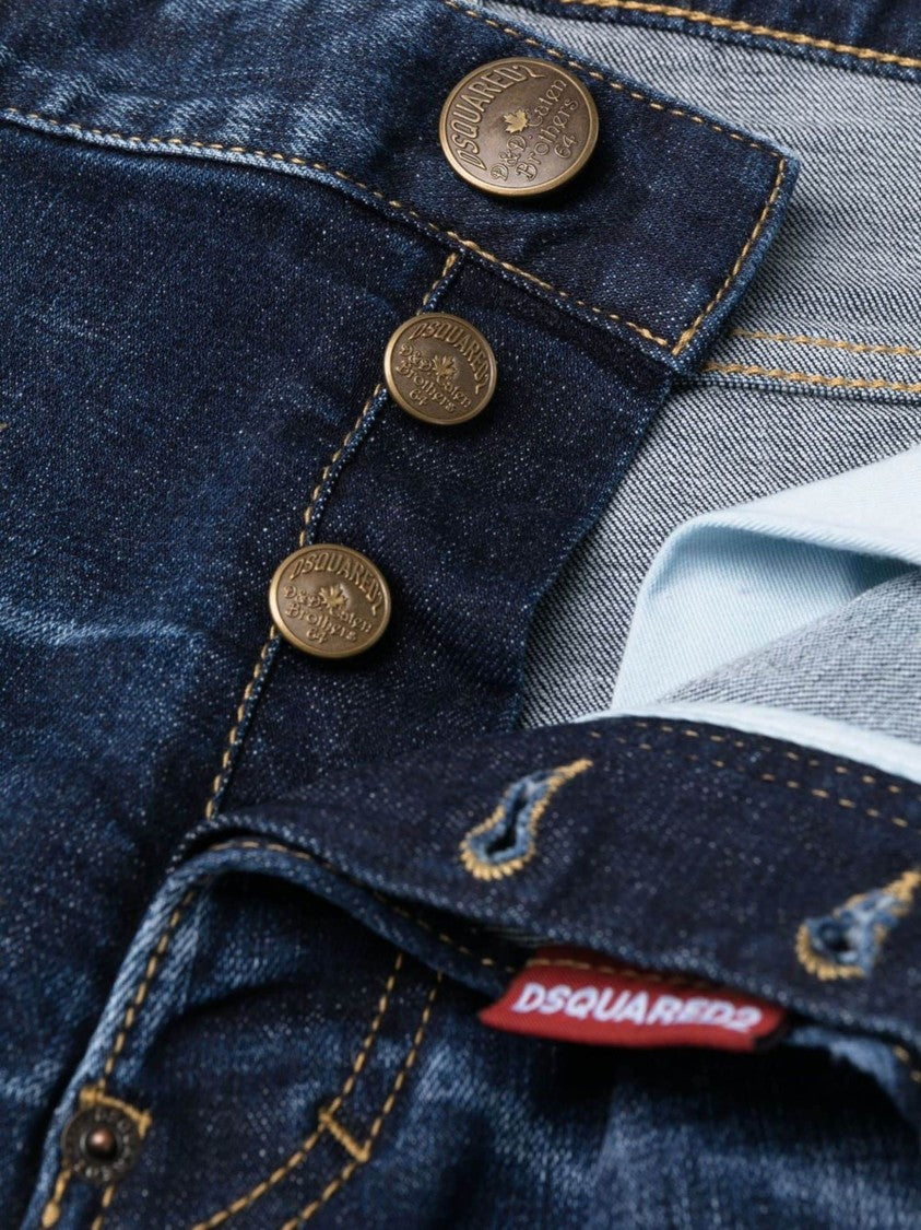 Dsquared2 Logo-Patch Straight-Leg Blue Denim Jeans