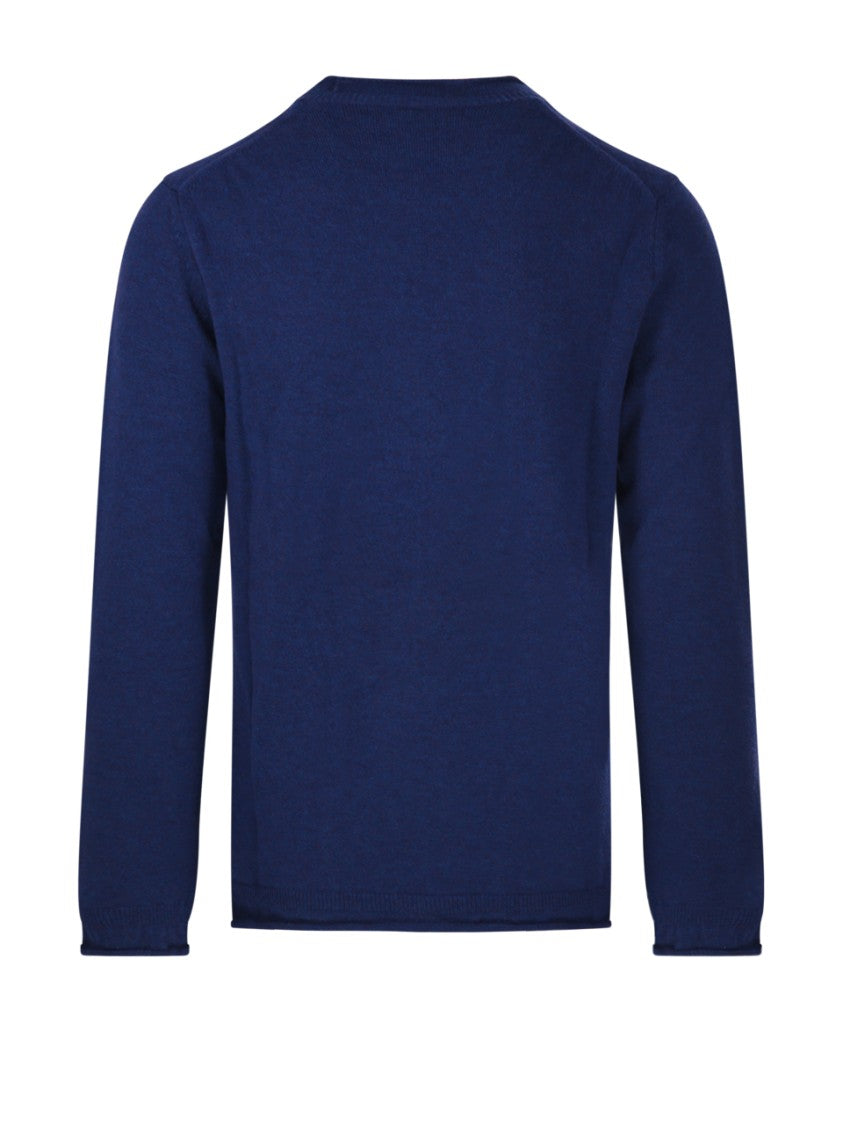 Comme Des Garçons Deep Blue Crew Neck Wool Shirt With Minimalist Design