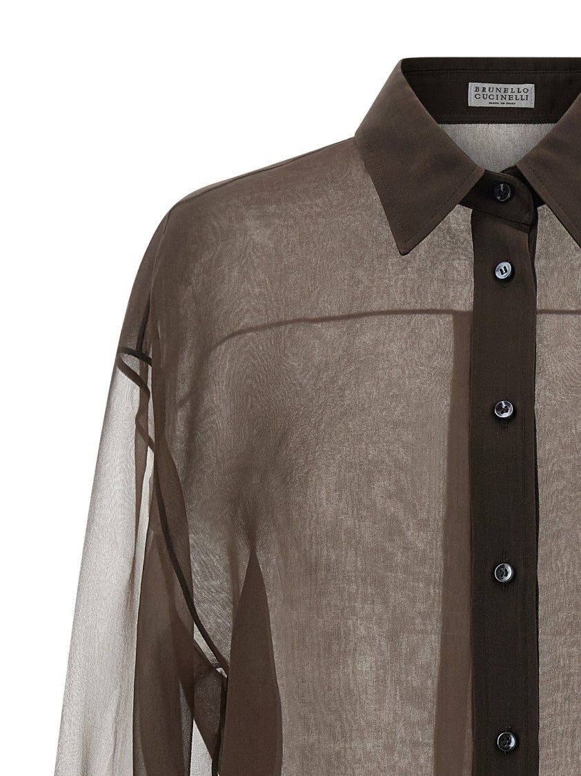 Brunello Cucinelli Transparent Silk Organza Shirt With Double Layer