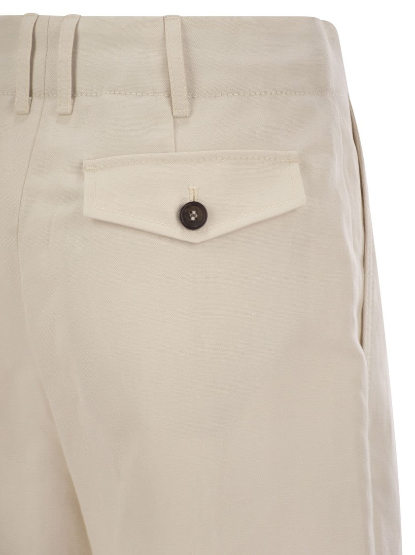 Brunello Cucinelli Pleated Chino Trousers In Cotton Canvas