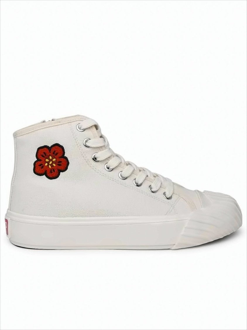 Kenzo High-Top Sneakers With Floral Embroidery And Textured Rubber Toe Cap