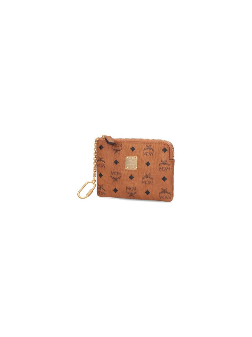 Mcm Textured Brown Leather Zip Wallet