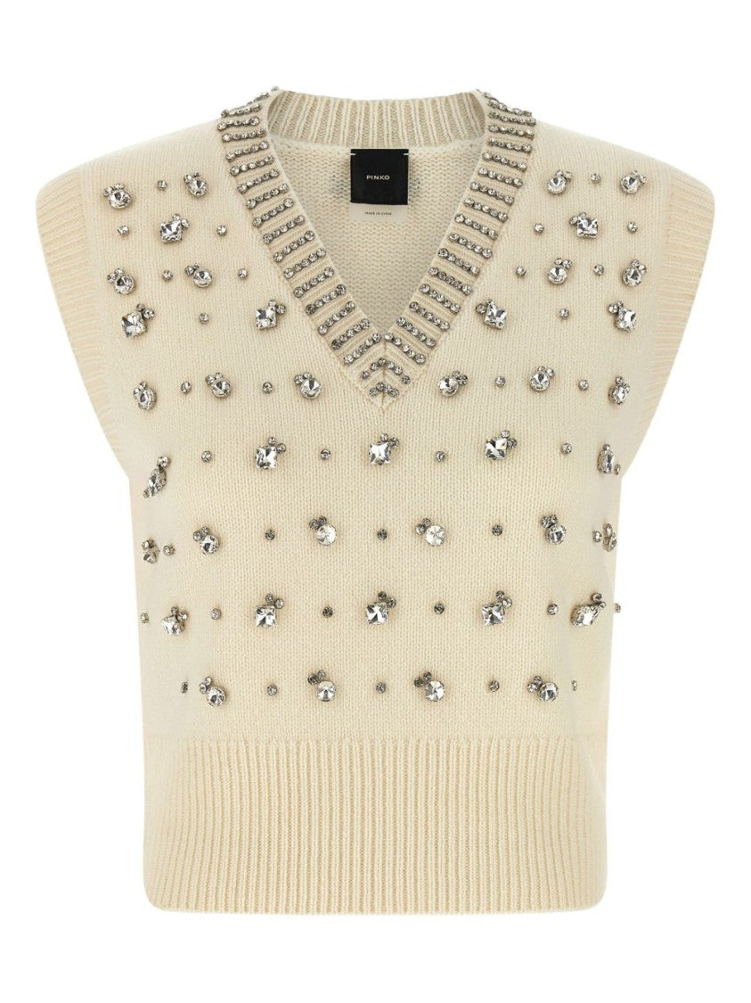 Pinko Sleeveless Knit Vest With Silver Embellishments