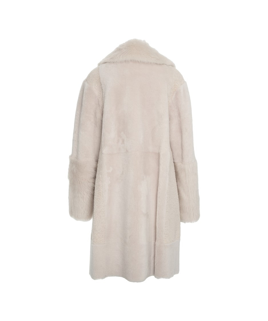 Desa 1972 Lamb Leather Coat With Voluminous Collar And Unique Textures