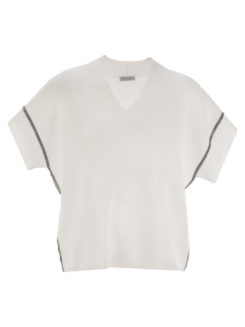 Brunello Cucinelli Cotton Rib Knit T-Shirt With Precious Trims