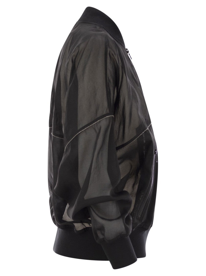 Brunello Cucinelli Cotton Organza Bomber Jacket With Shiny Trims