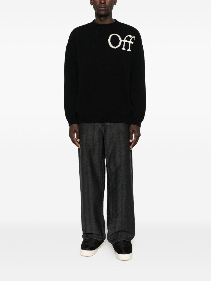 Off-White Knit Sweater With Bold Beige Branding