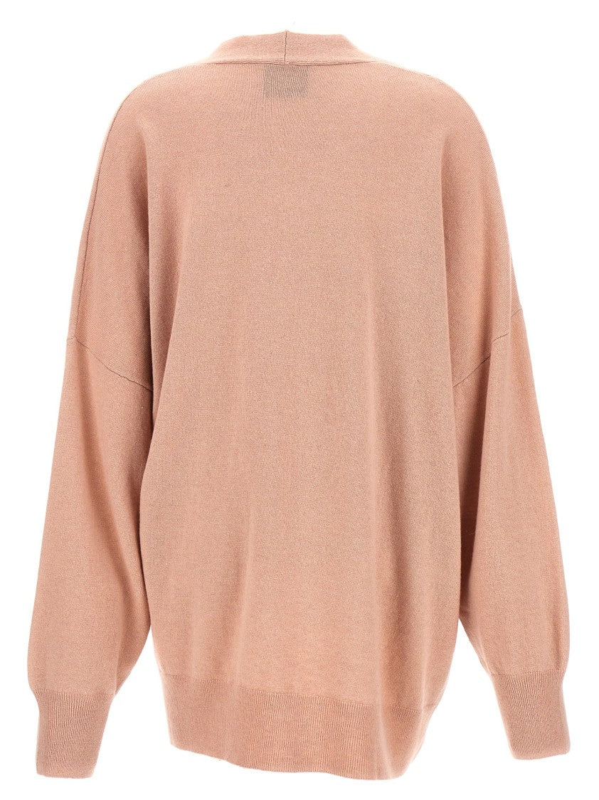 Nude V-Neck Oversize Wool Cardigan With Asymmetrical Fastening