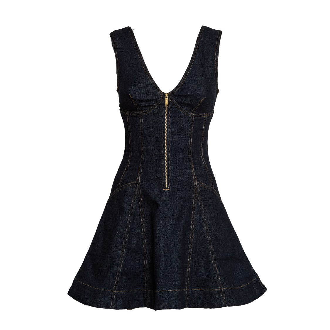 Self-Portrait Indigo Denim Mini Dress With Flared Hem