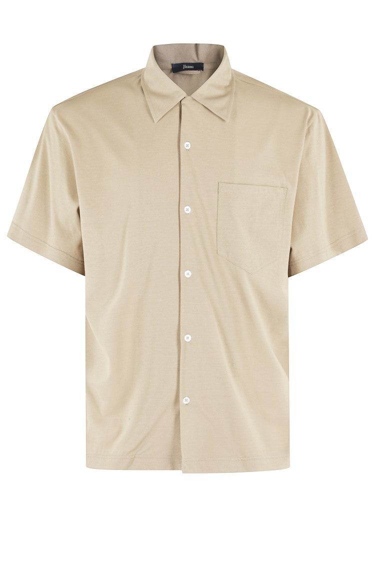 Herno Short-Sleeved Jersey Shirt With Classic Collar