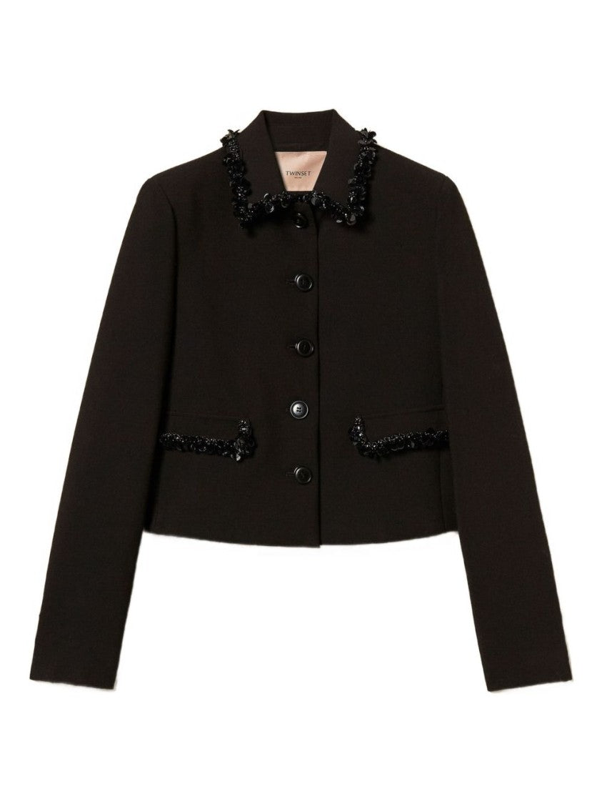 Twin-Set Cropped Black Jacket With Structured Silhouette