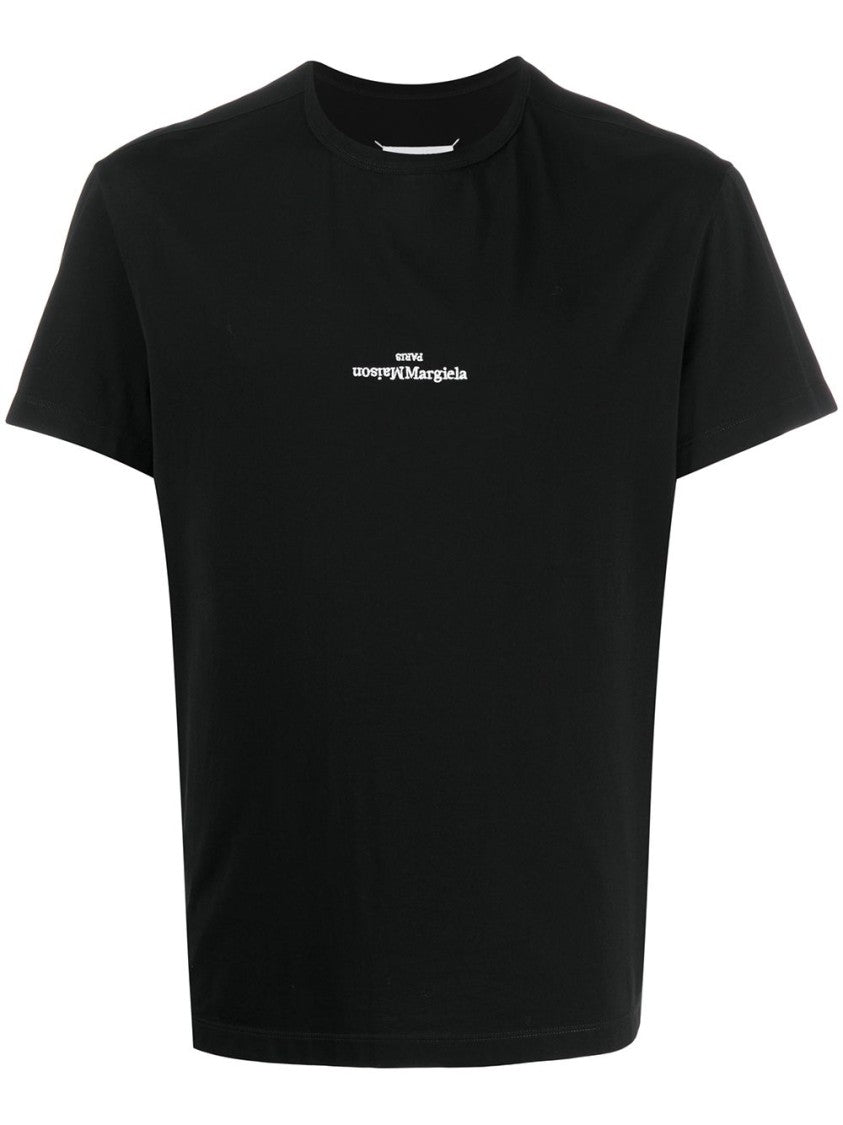Maison Margiela Short-Sleeve Black T-Shirt With Centered Logo Detail