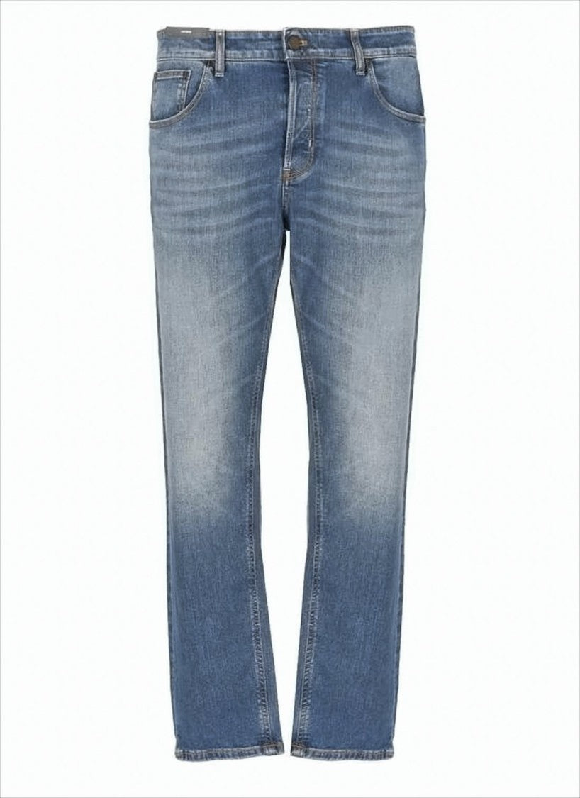 Pt Torino Medium Blue Wash Denim Pants With Classic Five-Pocket Styling