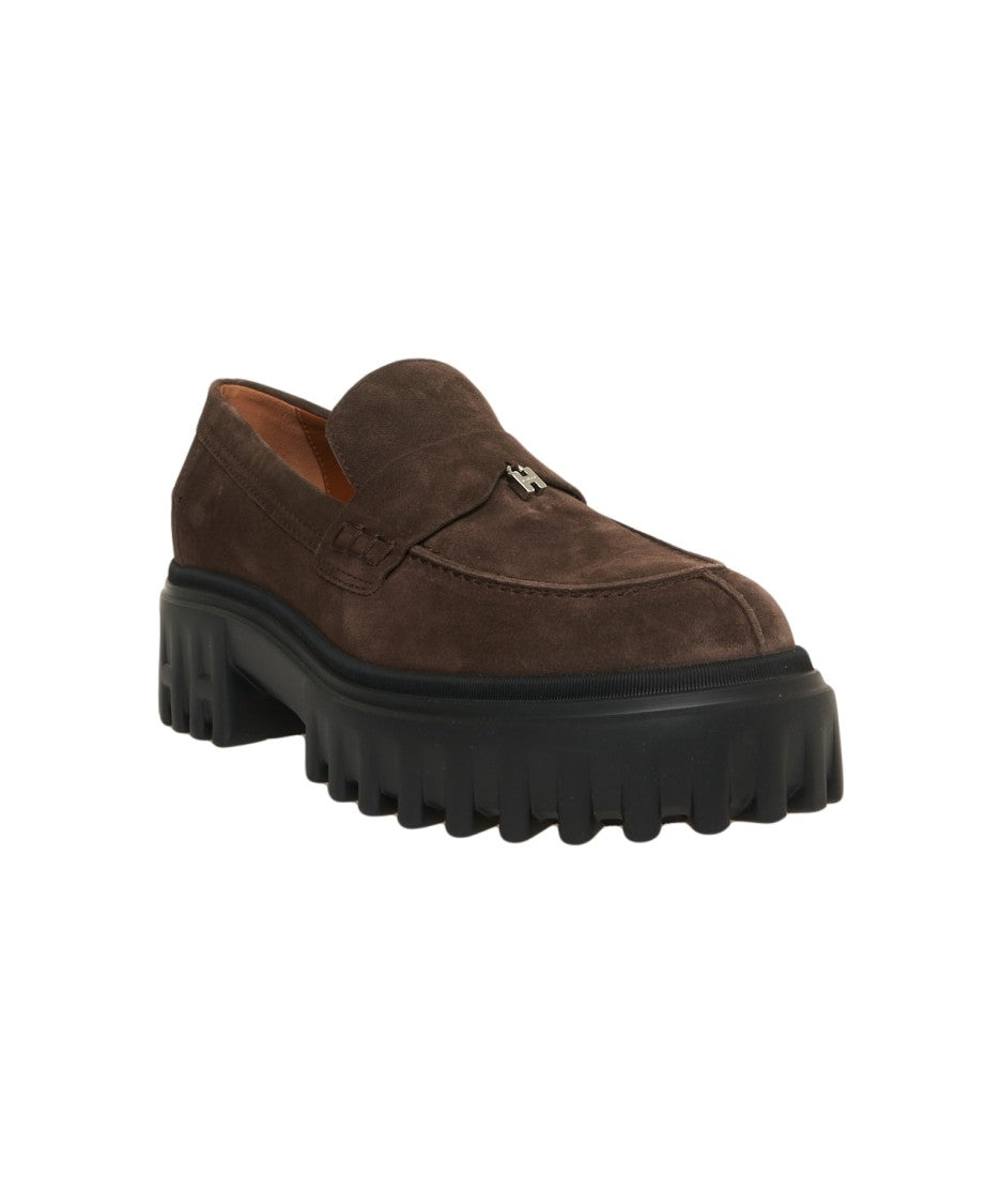 Hogan Suede Moccasins With Rubber Lug Sole