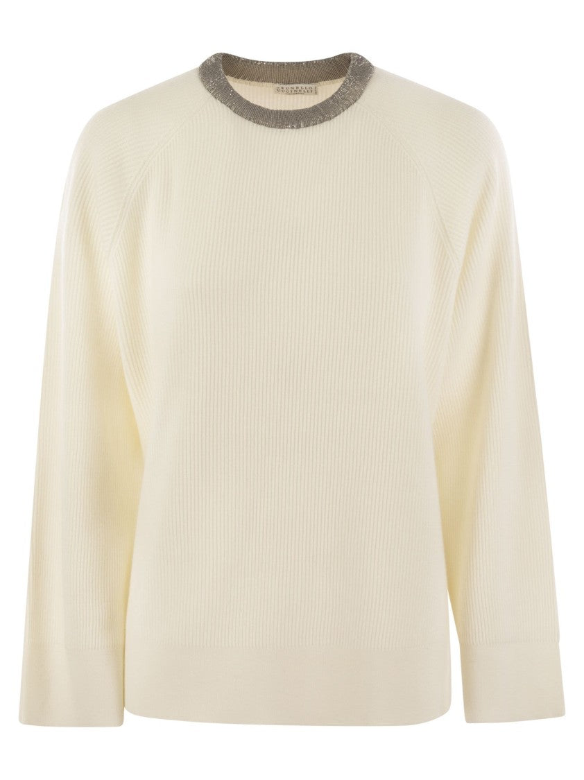 Brunello Cucinelli Ribbed Cashmere Sweater With Necklace