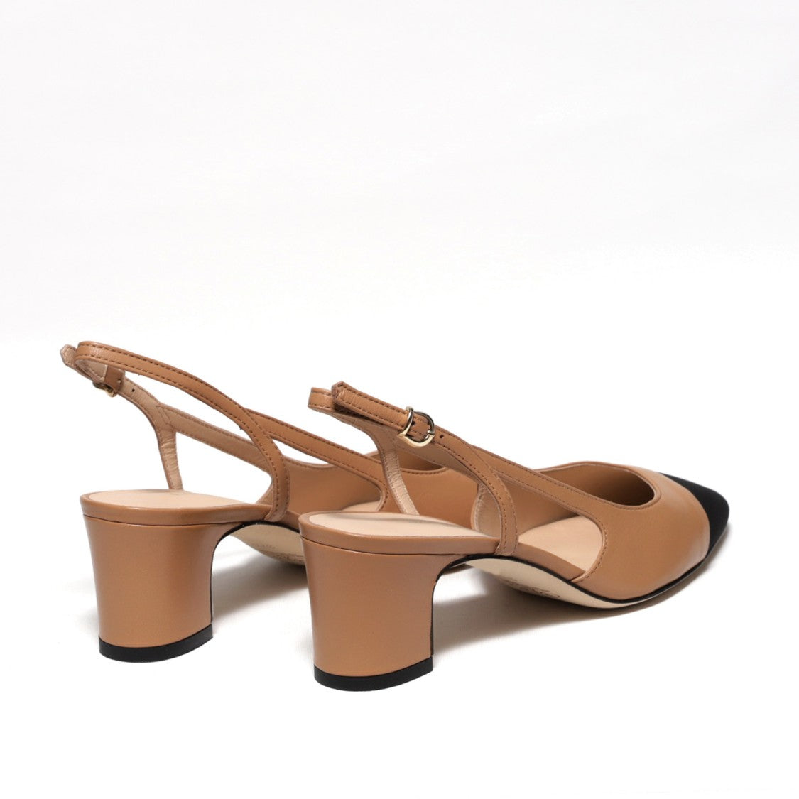 La Sellerie Nappa Leather Slingback With Black Fabric Toe Cap