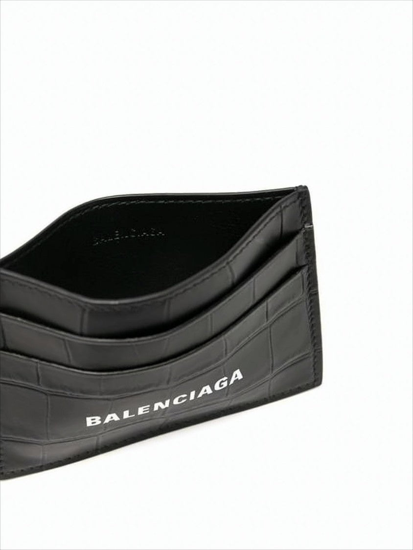 Balenciaga Textured Calf Leather Cardholder With Crocodile Pattern